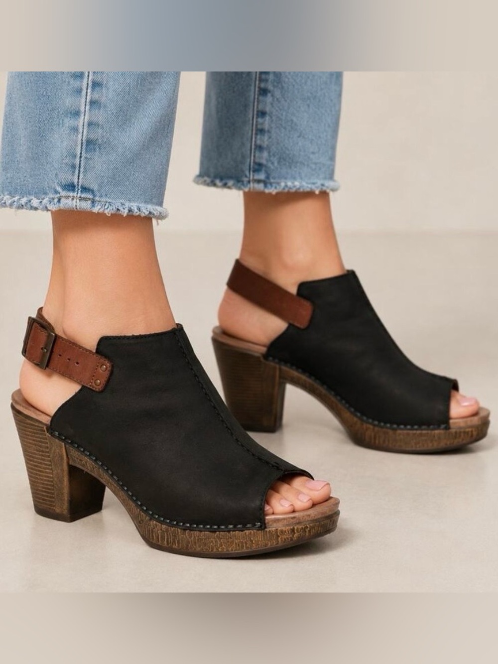 DANSKO REGGIE Peep Toe leather Wedge Sandals mules women’s size EU 37 in EUC